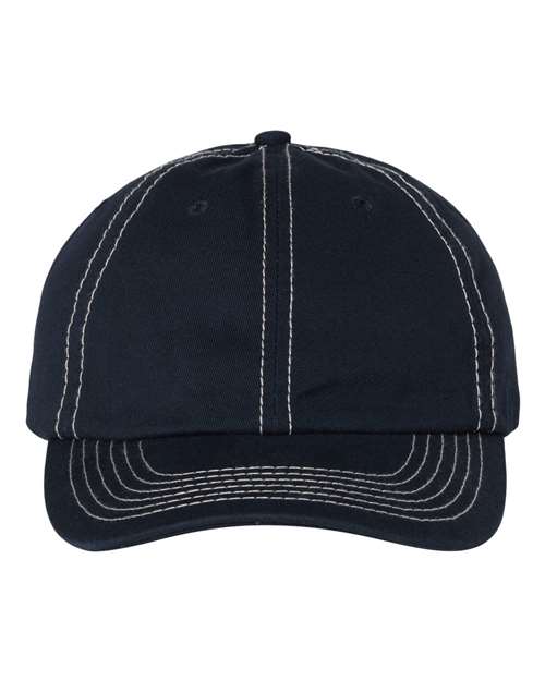 Valucap VC300A Bio-Washed Classic Dad Hat in Navy/ Stone Stitch