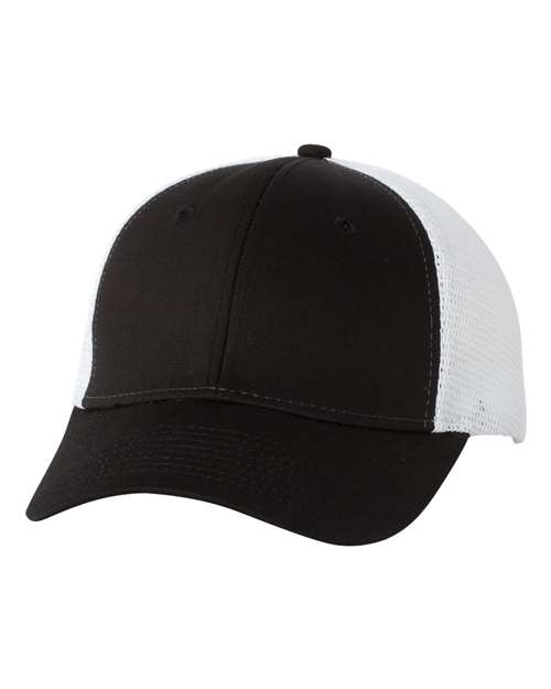 Valucap VC400 Mesh-Back Twill Trucker Cap in Black/ White