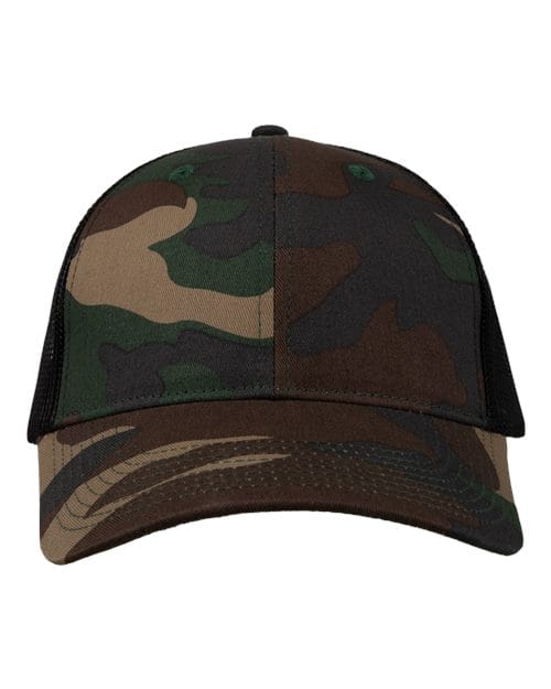 Valucap VC400 Mesh-Back Twill Trucker Cap in Camo/ Black