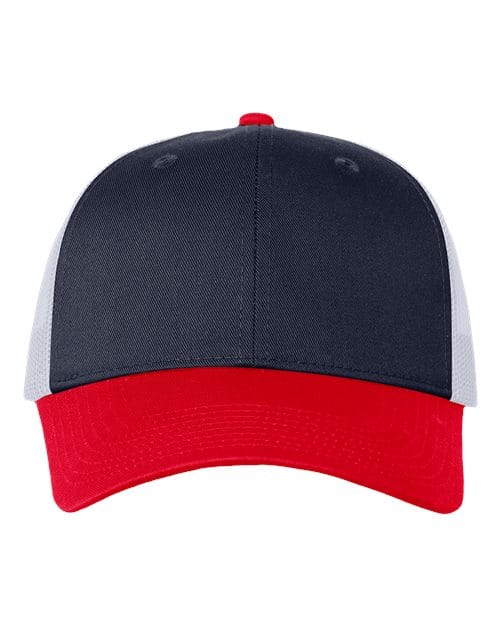 Valucap VC400 Mesh-Back Twill Trucker Cap in Navy/ White/ Red
