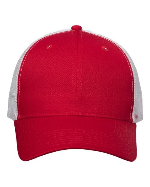 Valucap VC400 Mesh-Back Twill Trucker Cap in Red/ White