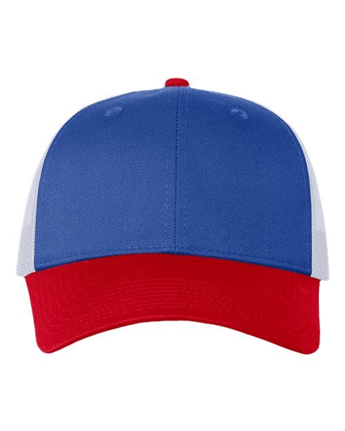Valucap VC400 Mesh-Back Twill Trucker Cap in Royal/ White/ Red