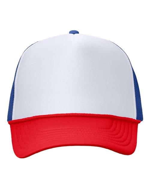 Valucap VC700 Foam Mesh-Back Trucker Cap in White/ Royal/ Red