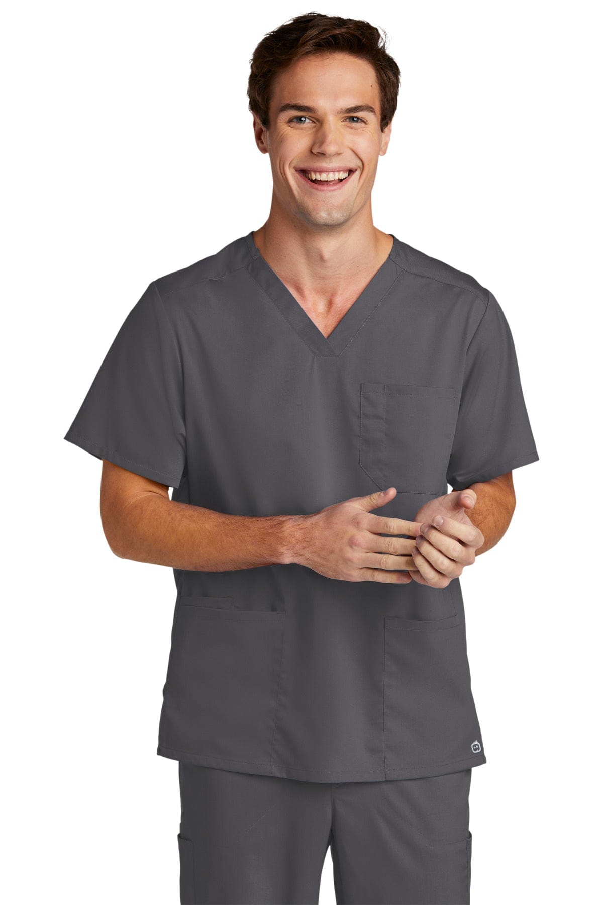 WonderWink Men's Premiere Flex V-Neck Top WW5068 in Pewter