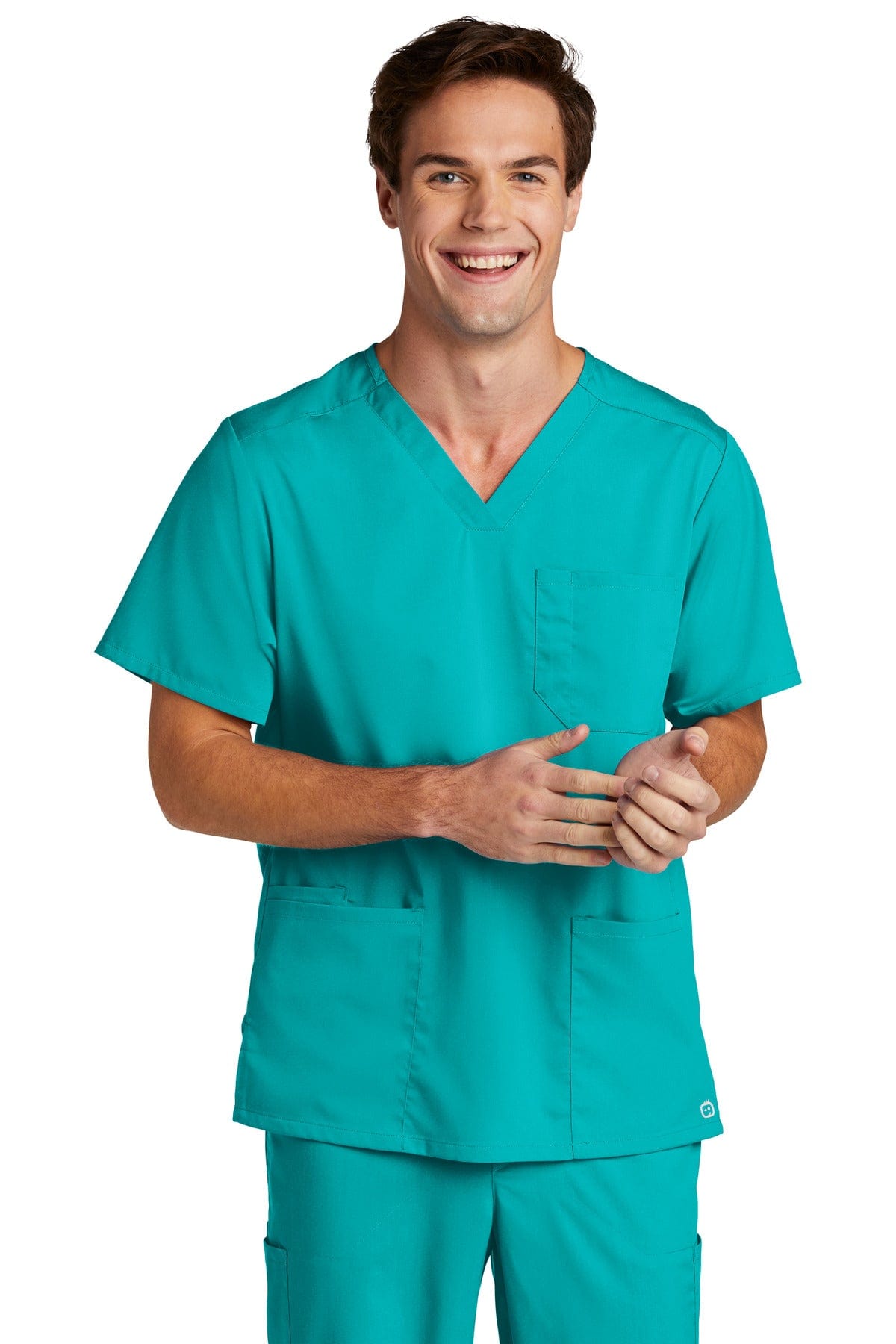 WonderWink Men's Premiere Flex V-Neck Top WW5068 in Teal Blue