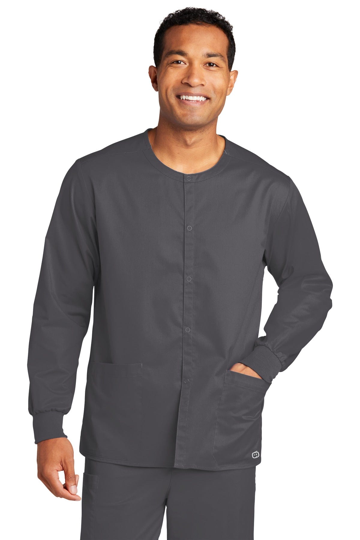 WonderWink WW3080 Unisex WorkFlex Snap-Front Scrub Jacket in Pewter