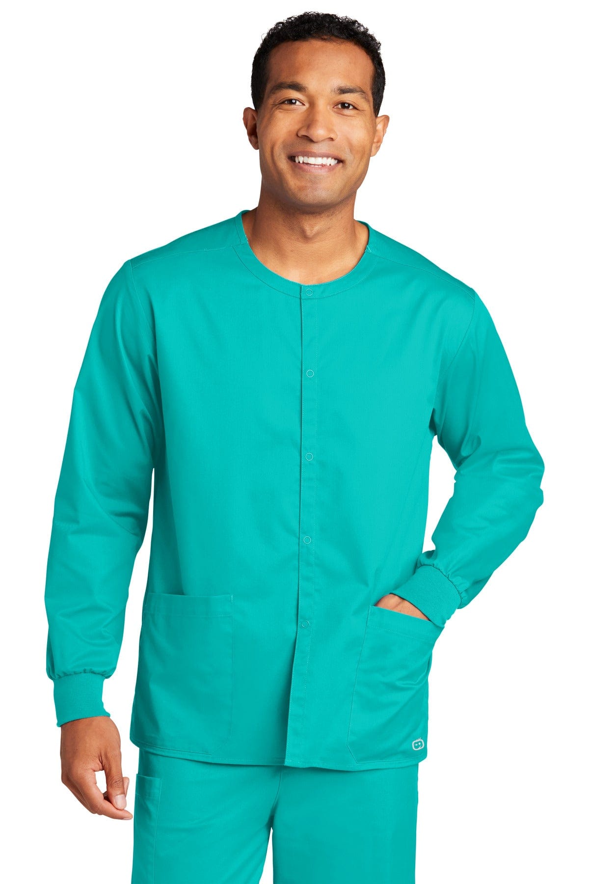 WonderWink WW3080 Unisex WorkFlex Snap-Front Scrub Jacket in Teal Blue