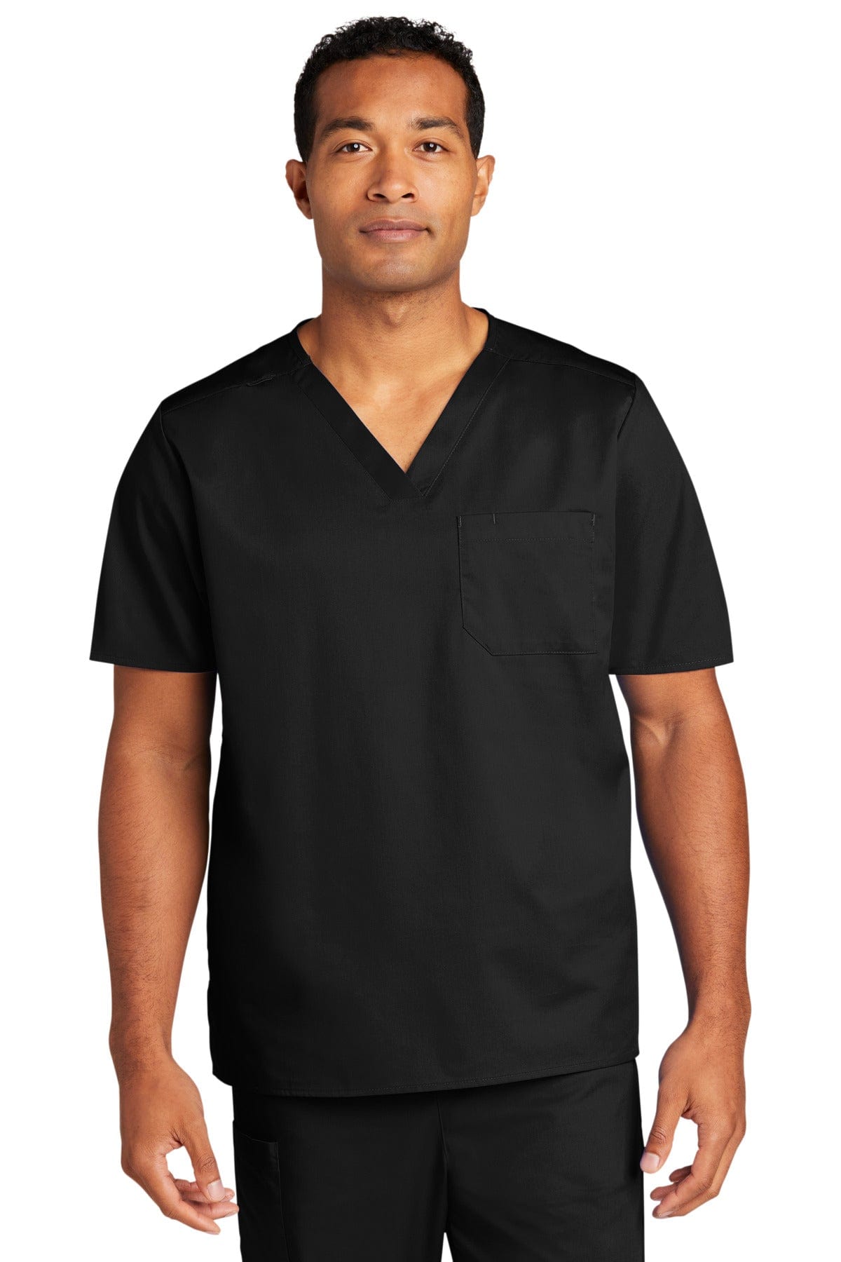 WonderWink WW3160 Unisex WorkFlex Chest Pocket V-Neck Top in Black