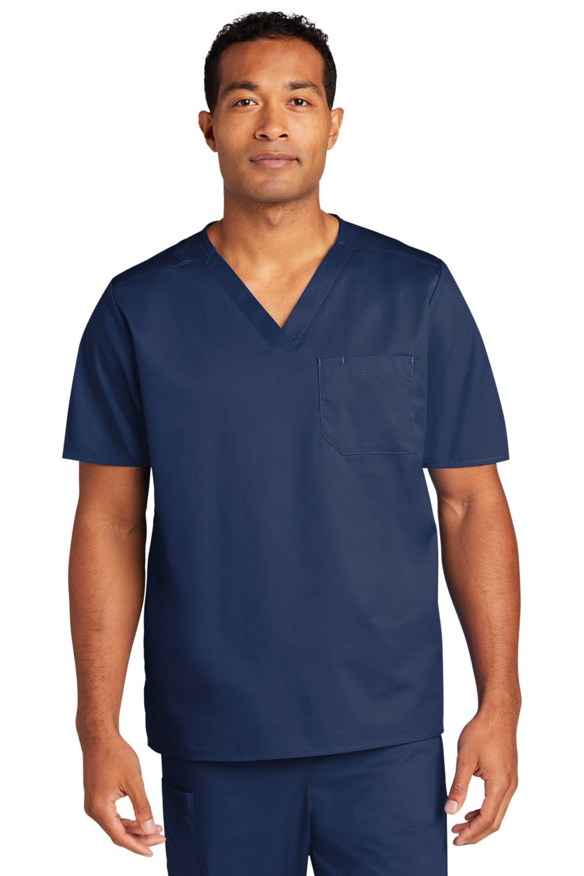 WonderWink WW3160 Unisex WorkFlex Chest Pocket V-Neck Top in Navy
