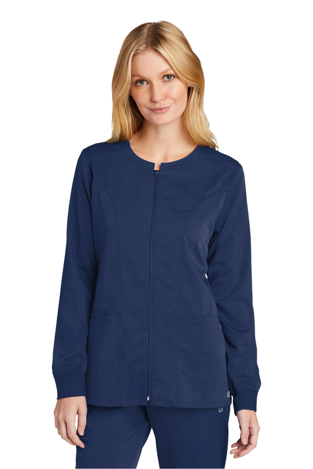 WonderWink WW4088 Women's Premiere Flex Full-Zip Scrub Jacket in Navy