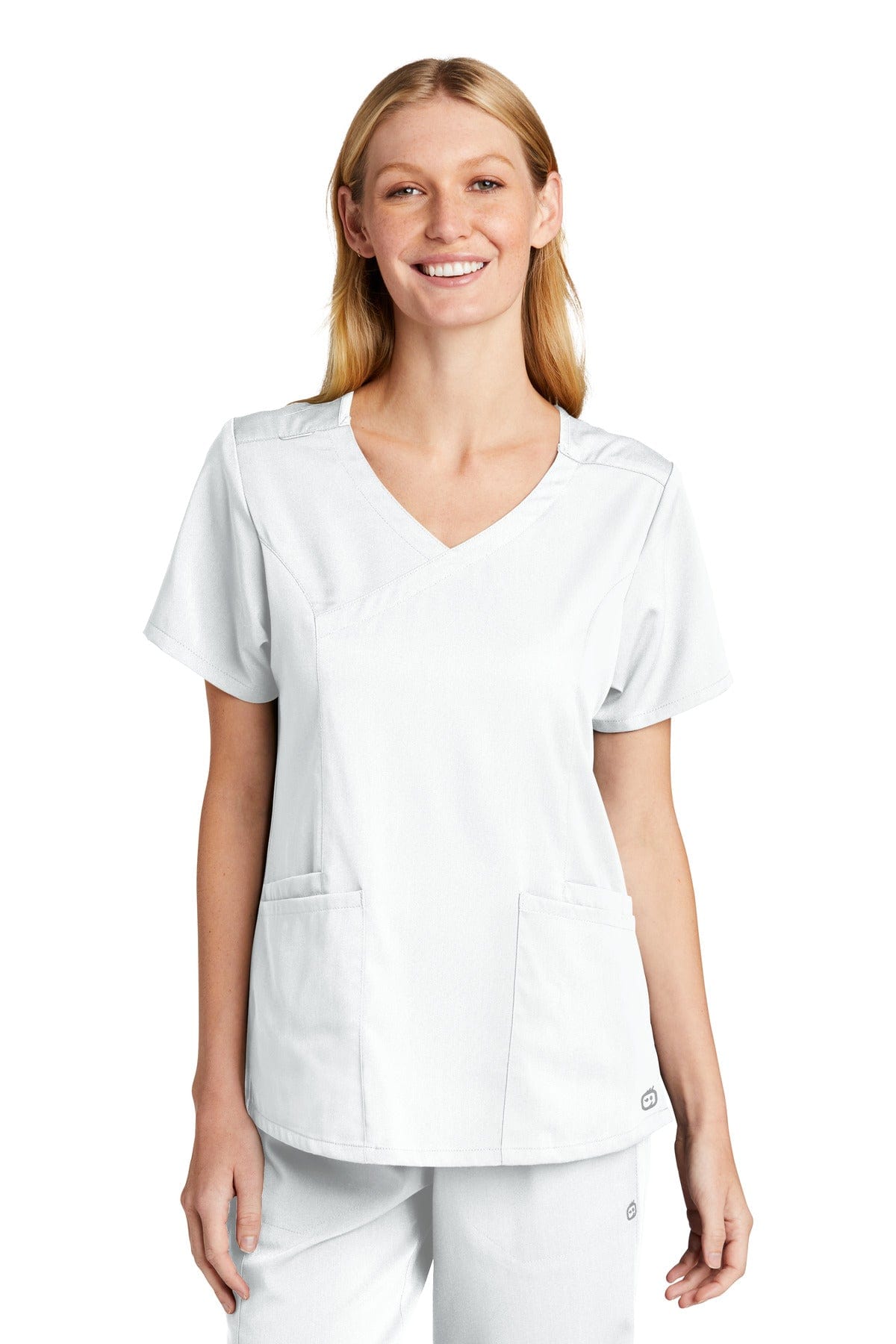 WonderWink WW4268 Women's Premiere Flex Mock Wrap Top in White
