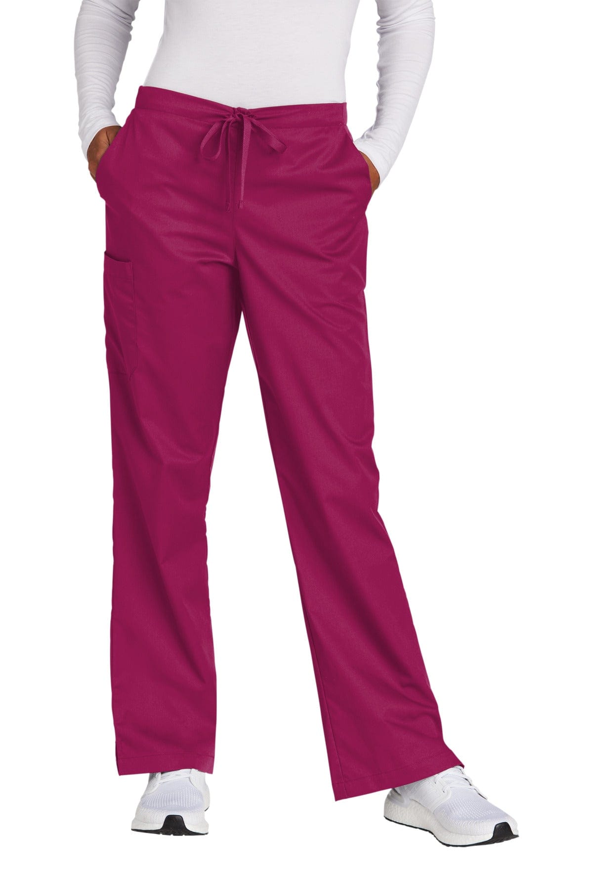 WonderWink WW4750T Women's Tall WorkFlex Flare Leg Cargo Pant in Wine