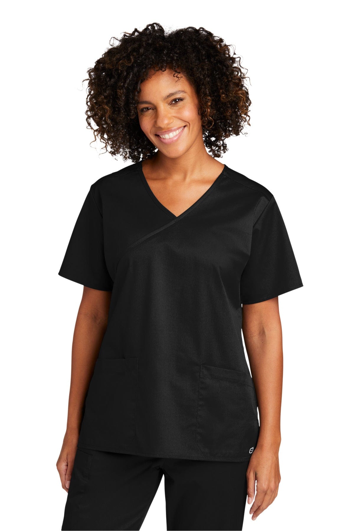 WonderWink WW4760 Women's WorkFlex Mock Wrap Top in Black