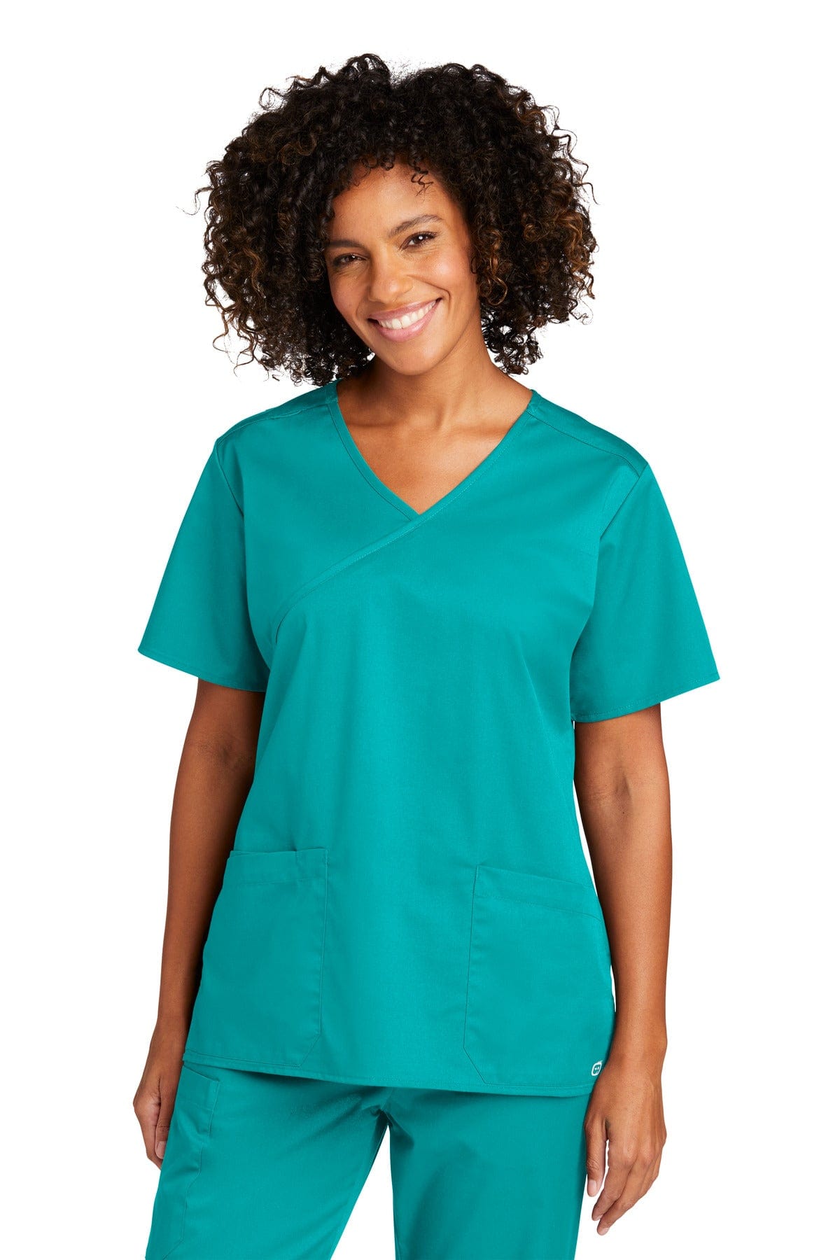 WonderWink WW4760 Women's WorkFlex Mock Wrap Top in Teal Blue