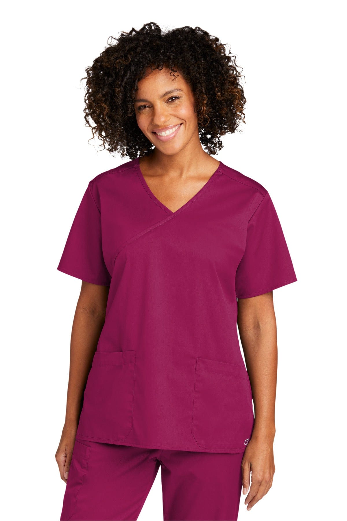 WonderWink WW4760 Women's WorkFlex Mock Wrap Top in Wine