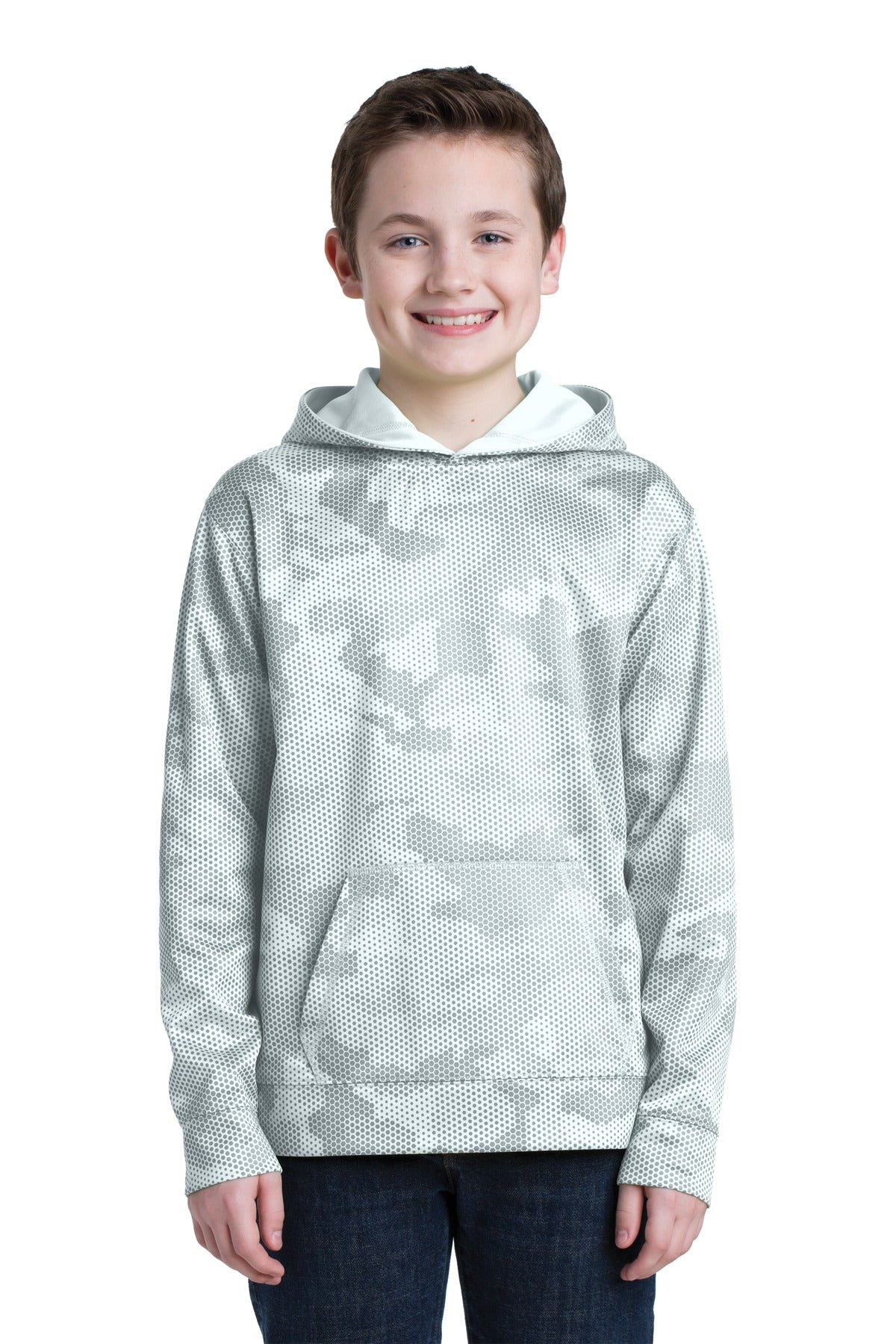Sport-Tek YST240: Youth Sport-Wick CamoHex Fleece Hooded Pullover