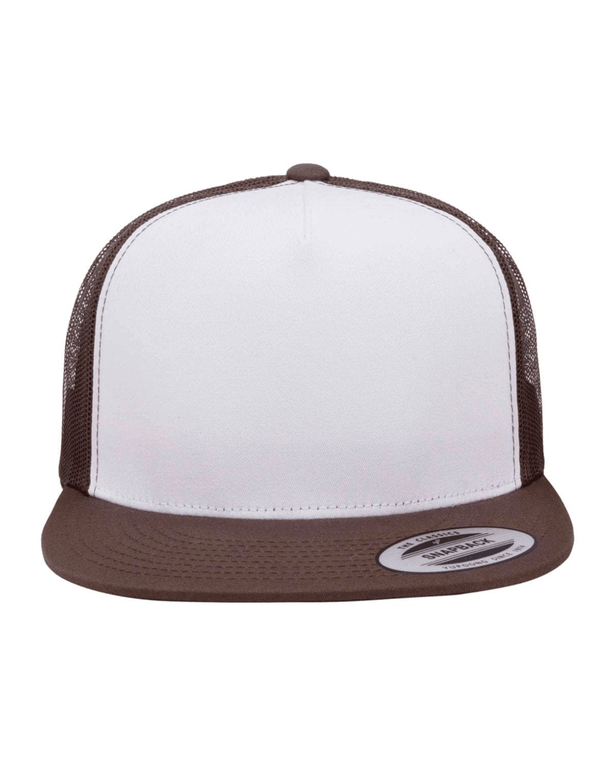 Yupoong 6006W Adult Classic Trucker with White Front Panel Cap in Brown/ Wht/ Brwn