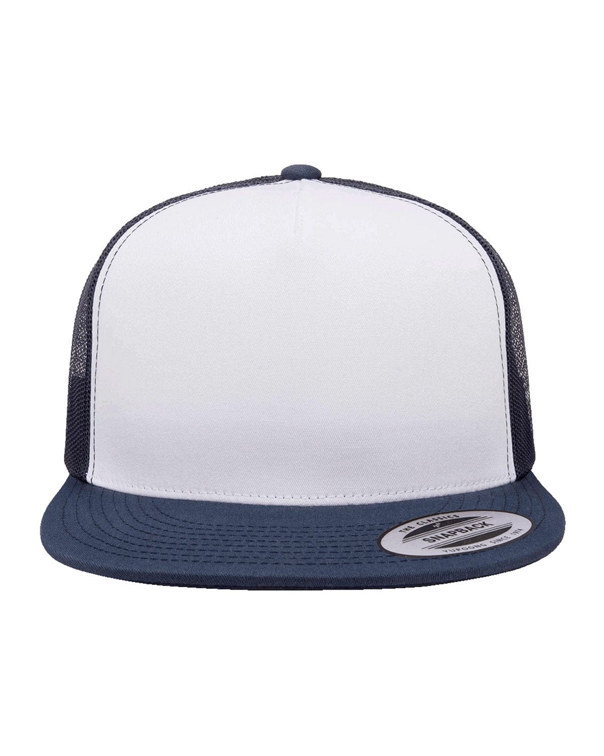 Yupoong 6006W Adult Classic Trucker with White Front Panel Cap in Navy/ Wht/ Navy