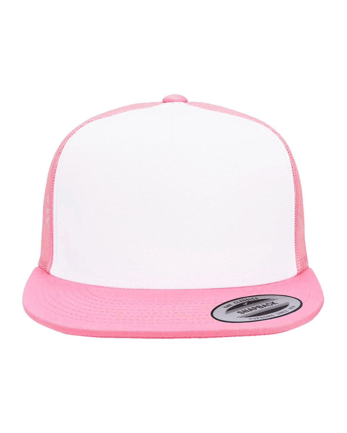 Yupoong 6006W Adult Classic Trucker with White Front Panel Cap in Pink/ Wht/ Pink