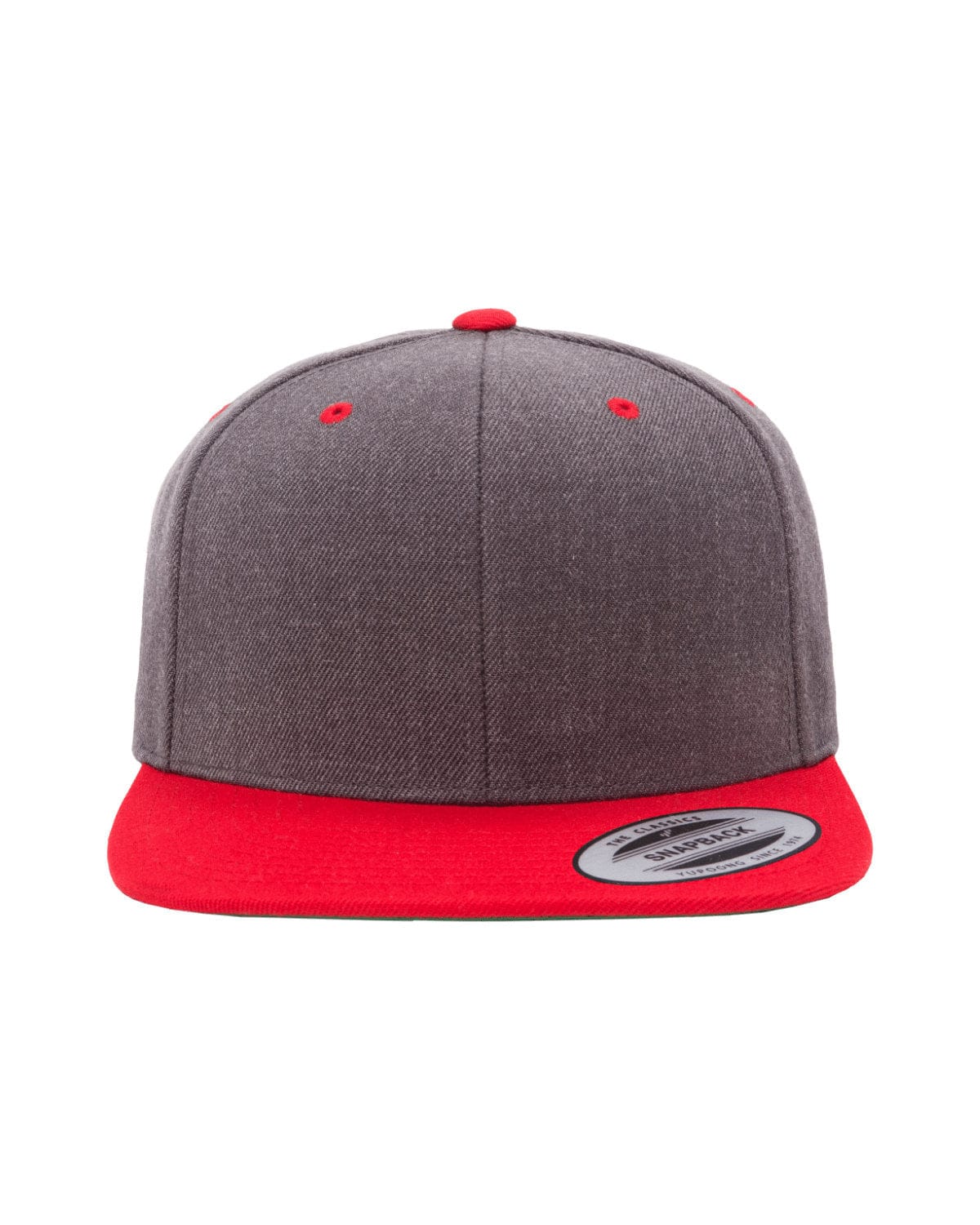 Yupoong 6089MT Adult 6-Panel Structured Flat Visor Classic Two-Tone Snapback in Drk Hthr/ Red