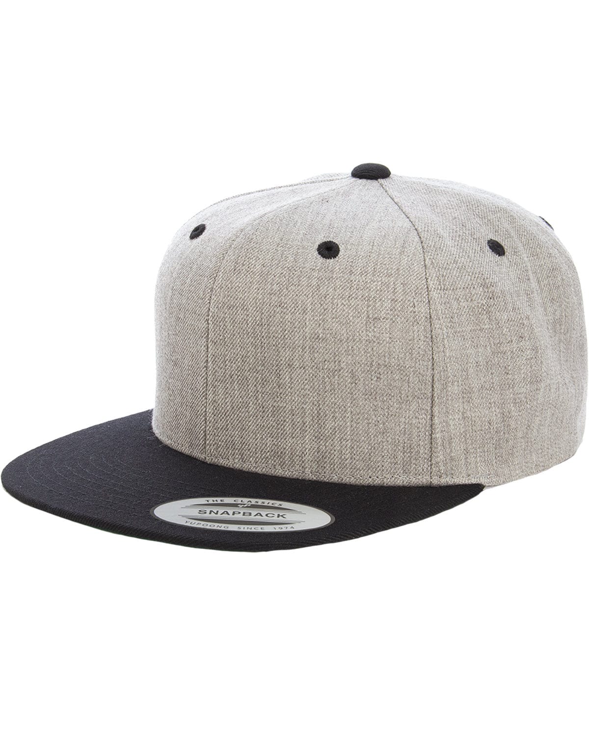 Yupoong 6089MT Adult 6-Panel Structured Flat Visor Classic Two-Tone Snapback in Heather/ Black