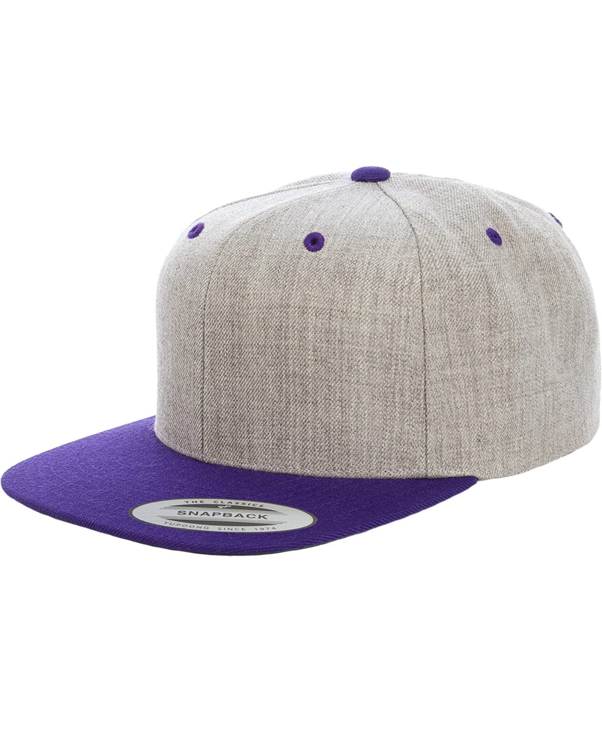 Yupoong 6089MT Adult 6-Panel Structured Flat Visor Classic Two-Tone Snapback in Heather/ Purple