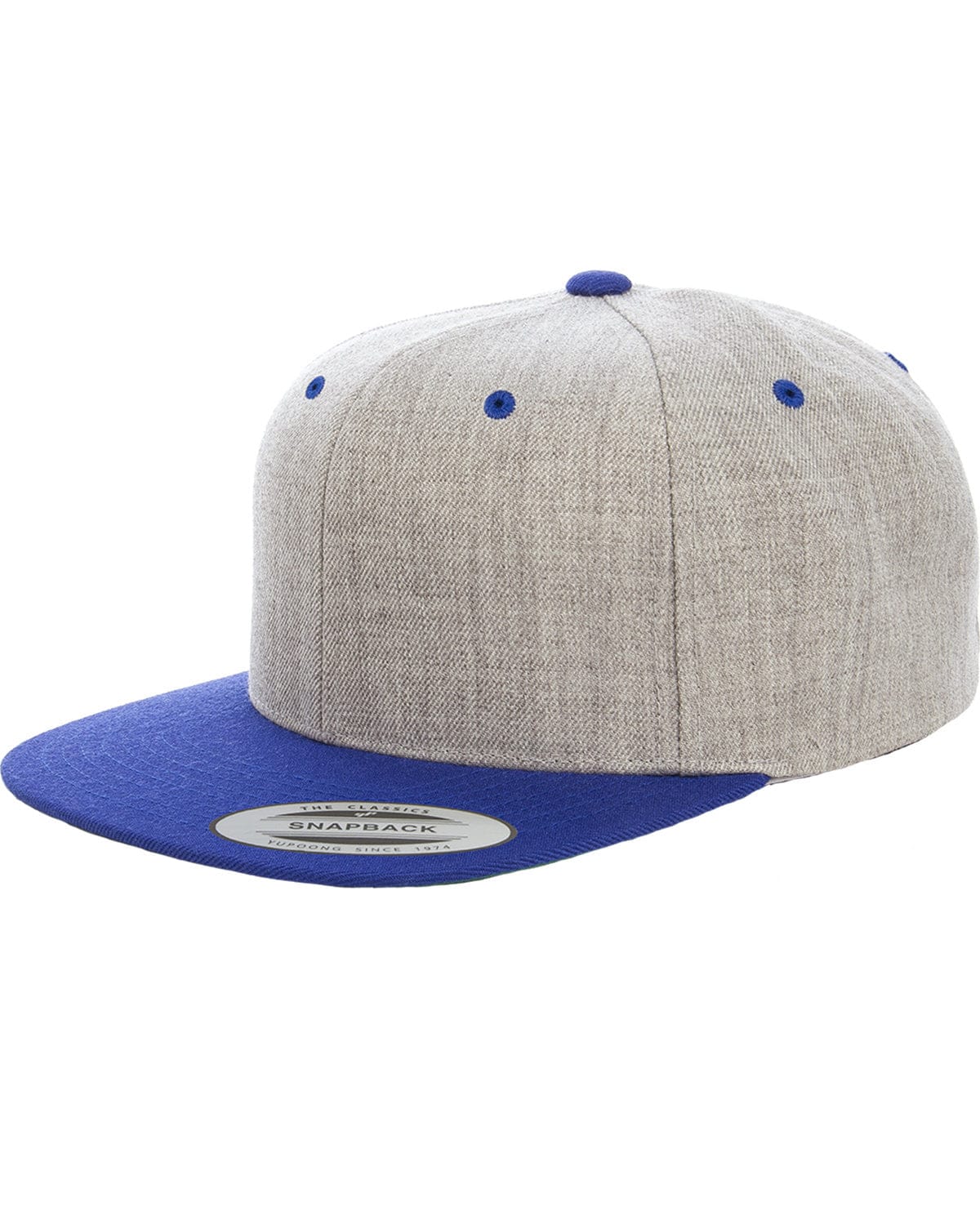 Yupoong 6089MT Adult 6-Panel Structured Flat Visor Classic Two-Tone Snapback in Heather/ Royal