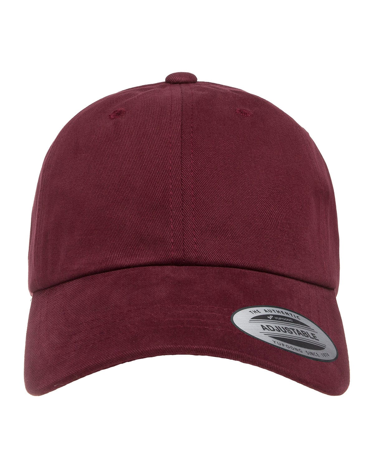 Yupoong 6245PT Adult Peached Cotton Twill Dad Cap in Maroon