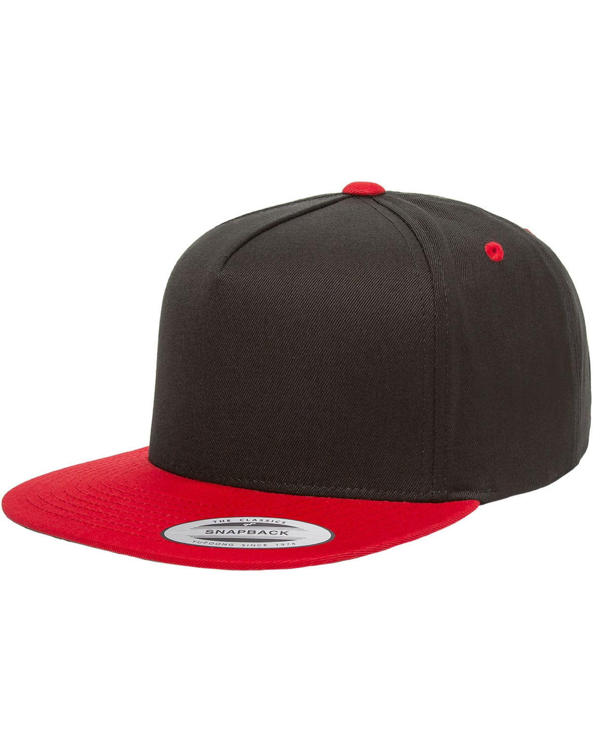 Yupoong Y6007 Adult 5-Panel Cotton Twill Snapback Cap in Black/ Red