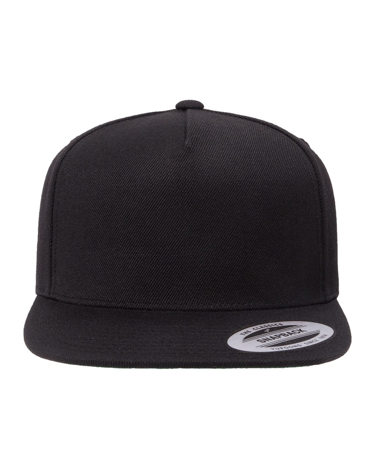 Yupoong YP5089 Adult 5-Panel Structured Flat Visor Classic Snapback Cap in Black