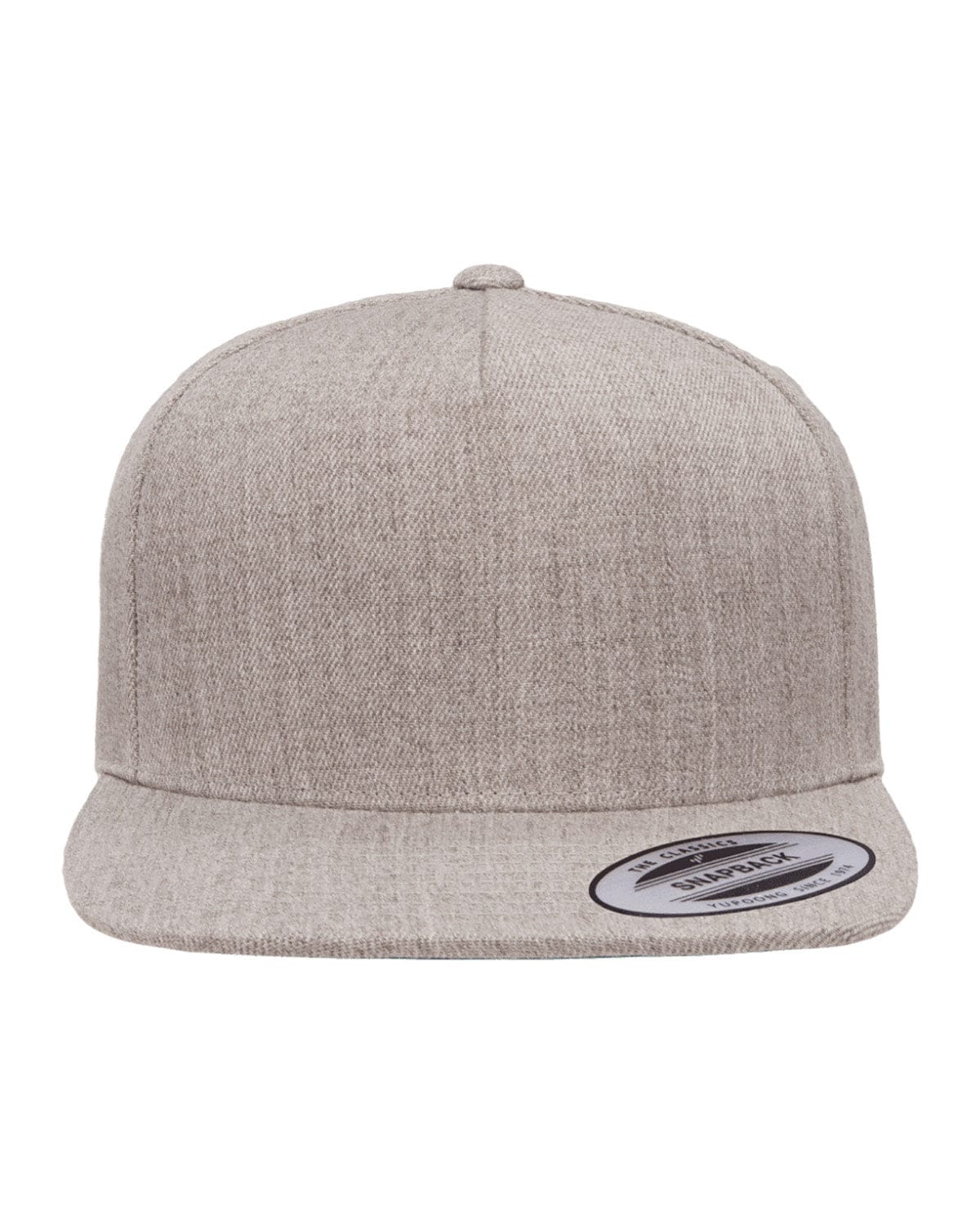 Yupoong YP5089 Adult 5-Panel Structured Flat Visor Classic Snapback Cap in Heather Grey