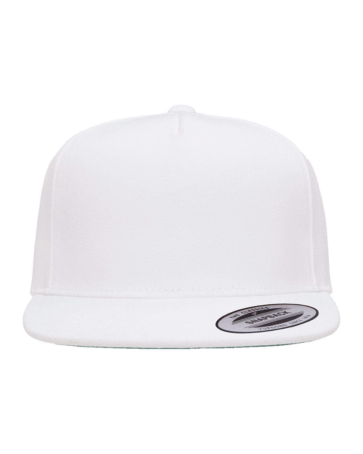 Yupoong YP5089 Adult 5-Panel Structured Flat Visor Classic Snapback Cap in White