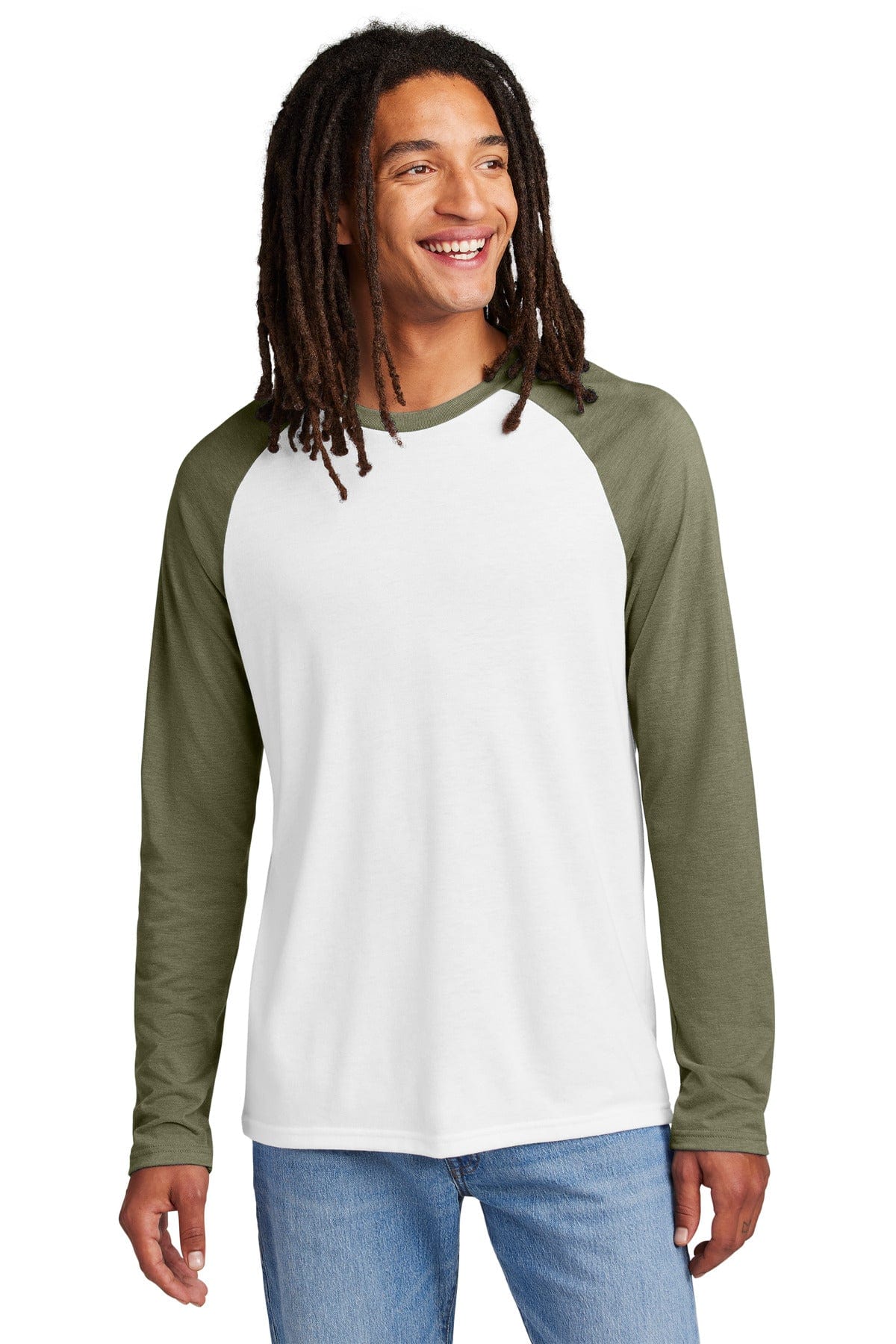 AllMade T-Shirts XS / Olive You Green/ Bright White Allmade AL6009: Unisex Tri-Blend Long Sleeve Colorblock Raglan