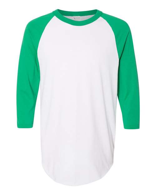 Augusta Sportswear 6534 S / White/ Kelly 4420: Unisex Three-Quarter Raglan Sleeve Baseball Jersey T-Shirt