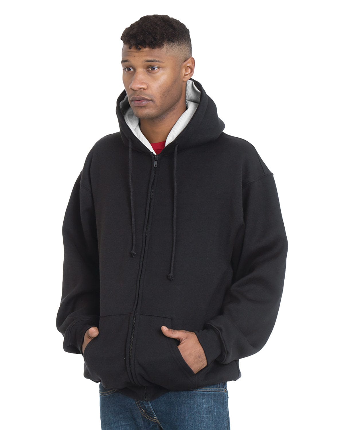 Bayside Sweatshirts/Fleece M / Black/ Cream Bayside BA940: Adult Super Heavy Thermal-Lined Full-Zip Hooded Sweatshirt