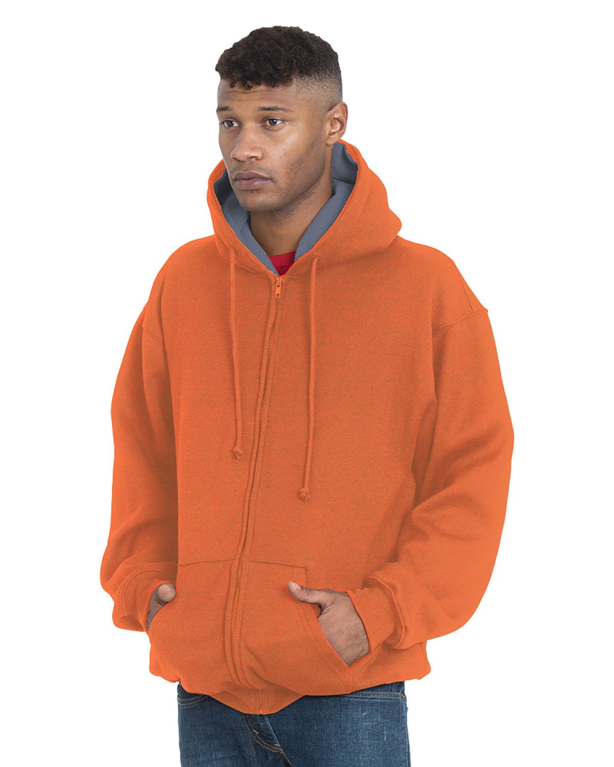 Bayside Sweatshirts/Fleece M / Brt Orng/ Dk Gry Bayside BA940: Adult Super Heavy Thermal-Lined Full-Zip Hooded Sweatshirt