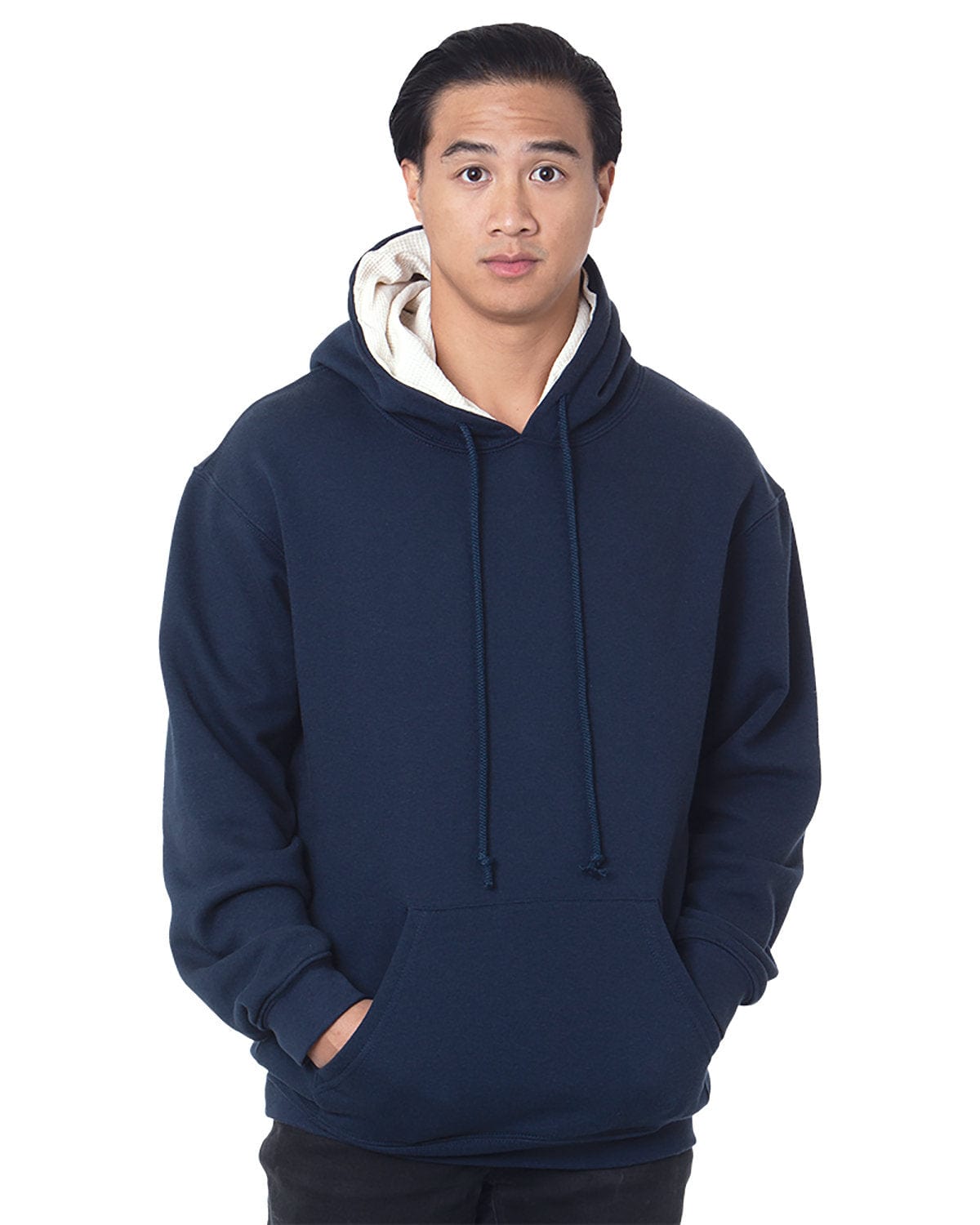 Bayside Sweatshirts/Fleece M / Navy/ Cream Bayside BA930: Adult Super Heavy Thermal-Lined Hooded Sweatshirt