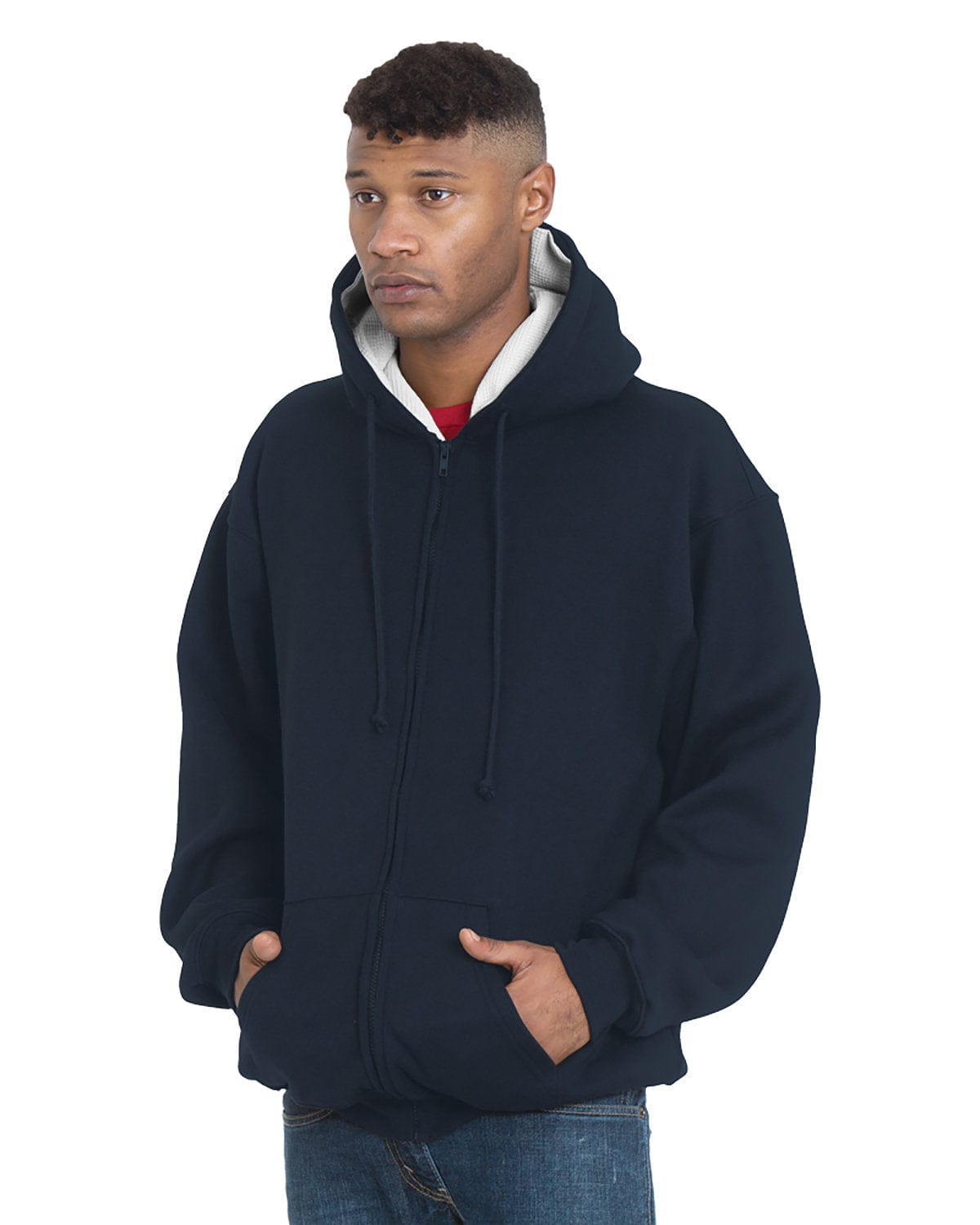 Bayside Sweatshirts/Fleece M / Navy/ Cream Bayside BA940: Adult Super Heavy Thermal-Lined Full-Zip Hooded Sweatshirt