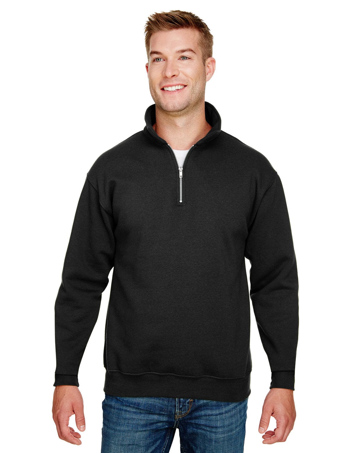 Bayside Sweatshirts/Fleece S / Black Bayside BA920: Unisex 9.5 oz., 80/20 Quarter-Zip Pullover Hooded Sweatshirt