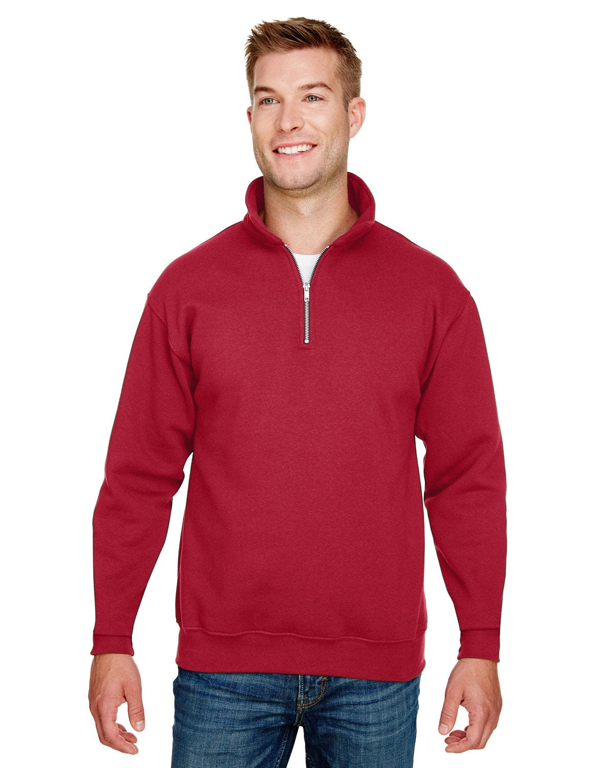 Bayside Sweatshirts/Fleece S / Cardinal Bayside BA920: Unisex 9.5 oz., 80/20 Quarter-Zip Pullover Hooded Sweatshirt