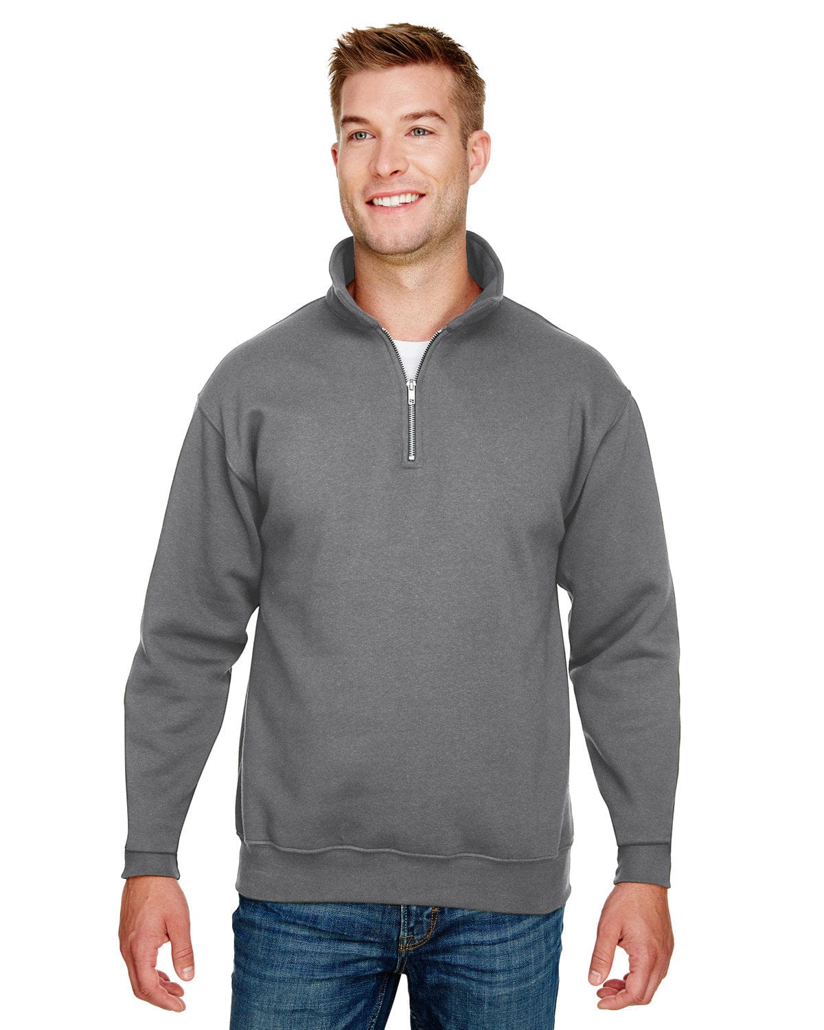 Bayside Sweatshirts/Fleece S / Charcoal Bayside BA920: Unisex 9.5 oz., 80/20 Quarter-Zip Pullover Hooded Sweatshirt