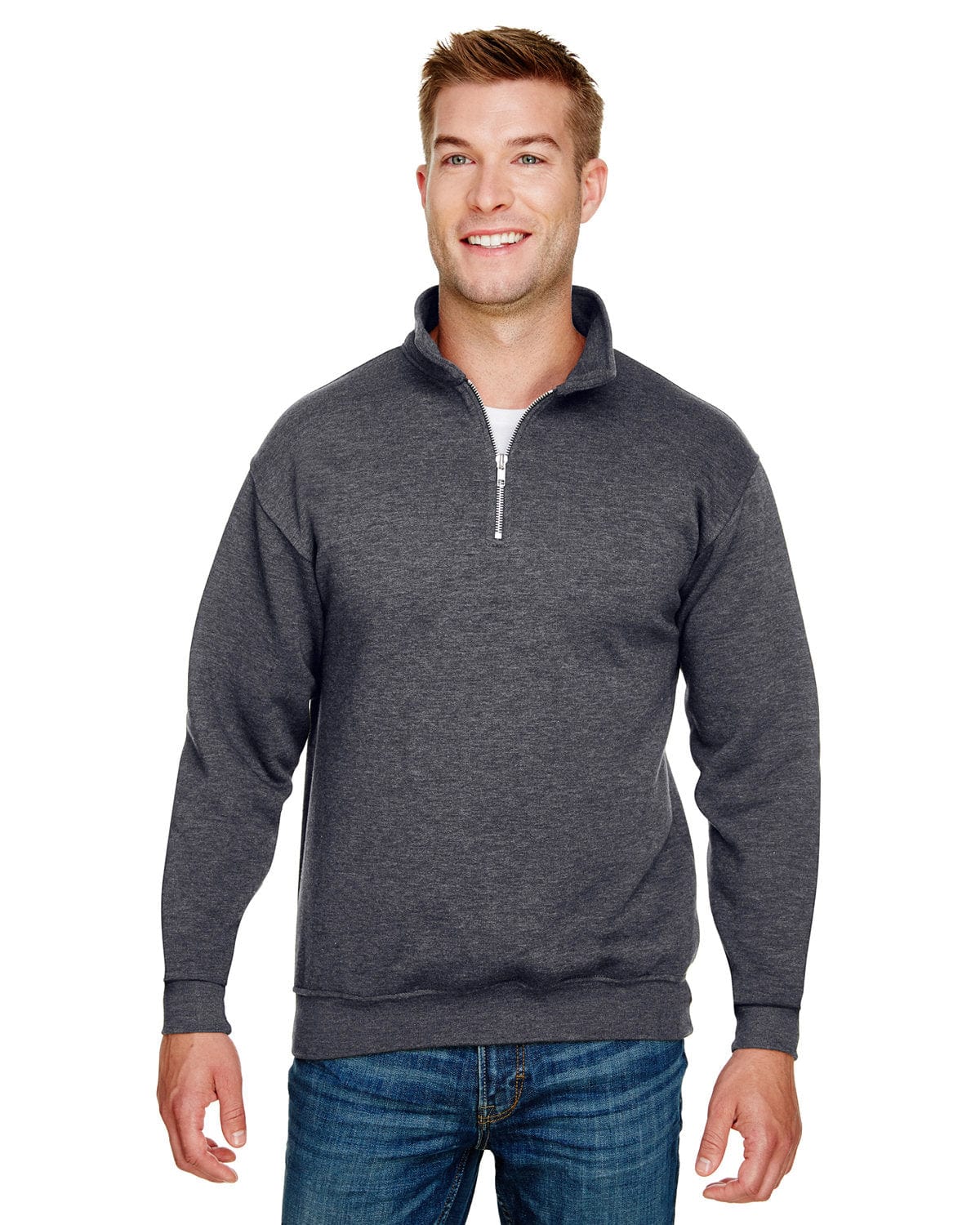 Bayside Sweatshirts/Fleece S / Charcoal Heather Bayside BA920: Unisex 9.5 oz., 80/20 Quarter-Zip Pullover Hooded Sweatshirt