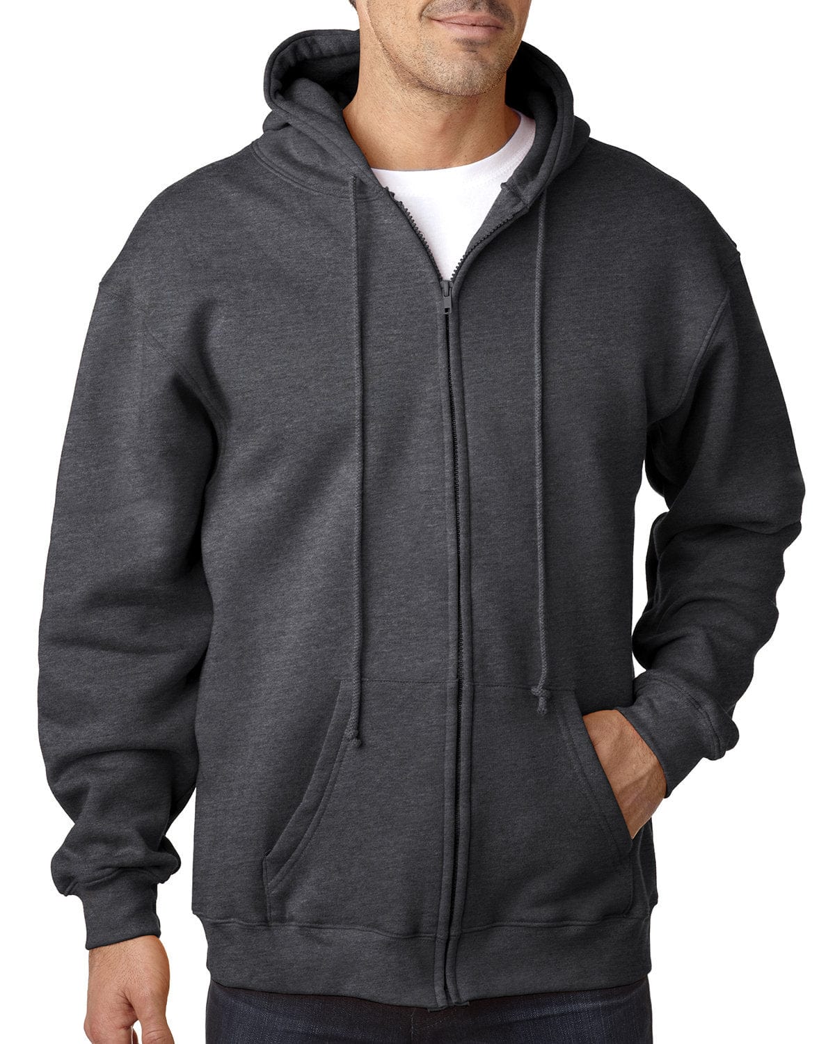 Bayside Sweatshirts/Fleece S / Charcoal Hthr Bayside BA900: Adult  9.5oz., 80% cotton/20% polyester Full-Zip Hooded Sweatshirt
