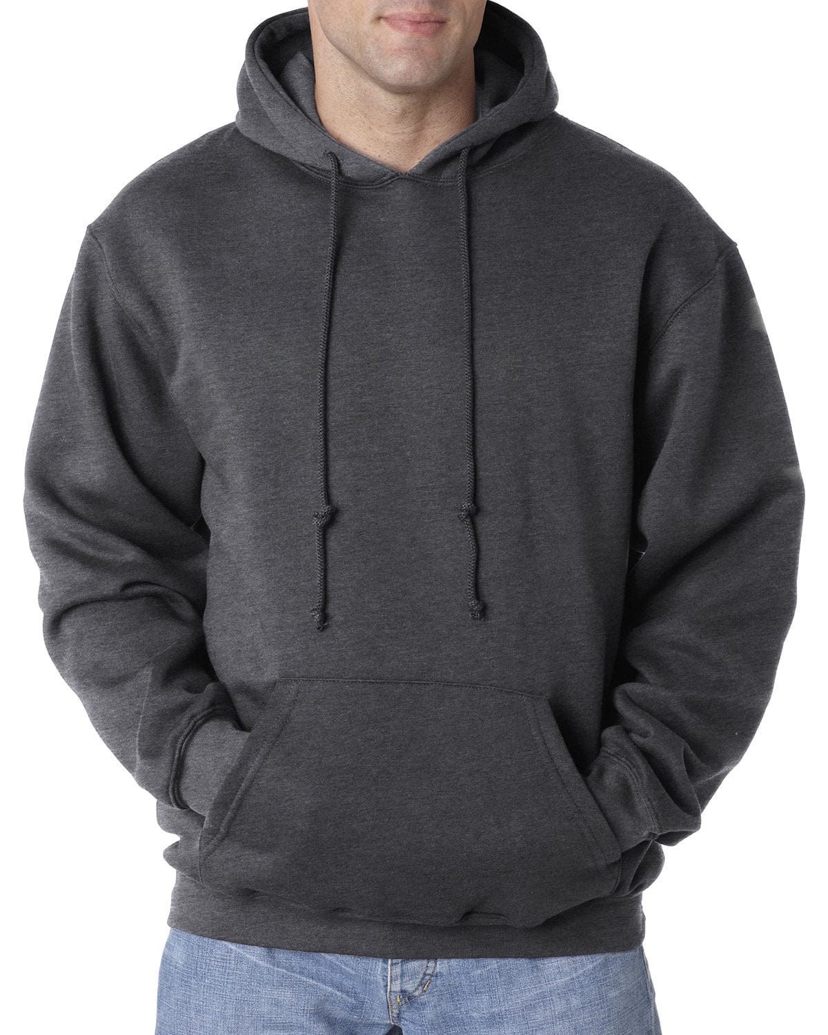 Bayside Sweatshirts/Fleece S / Charcoal Hthr Bayside BA960: Adult 9.5 oz., 80/20 Pullover Hooded Sweatshirt