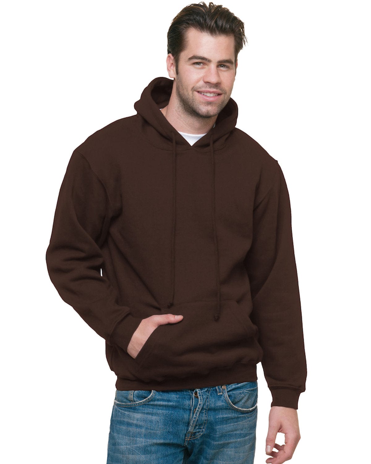 Bayside Sweatshirts/Fleece S / Chocolate Bayside BA960: Adult 9.5 oz., 80/20 Pullover Hooded Sweatshirt