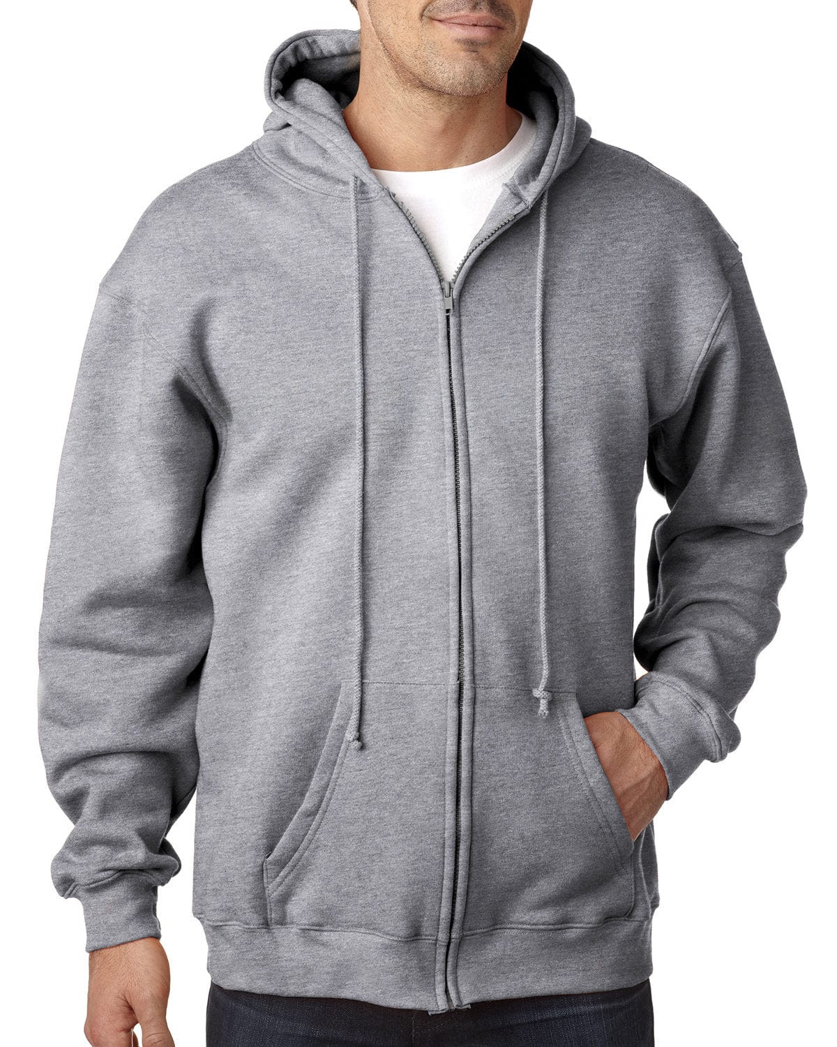 Bayside Sweatshirts/Fleece S / Dark Ash Bayside BA900: Adult  9.5oz., 80% cotton/20% polyester Full-Zip Hooded Sweatshirt