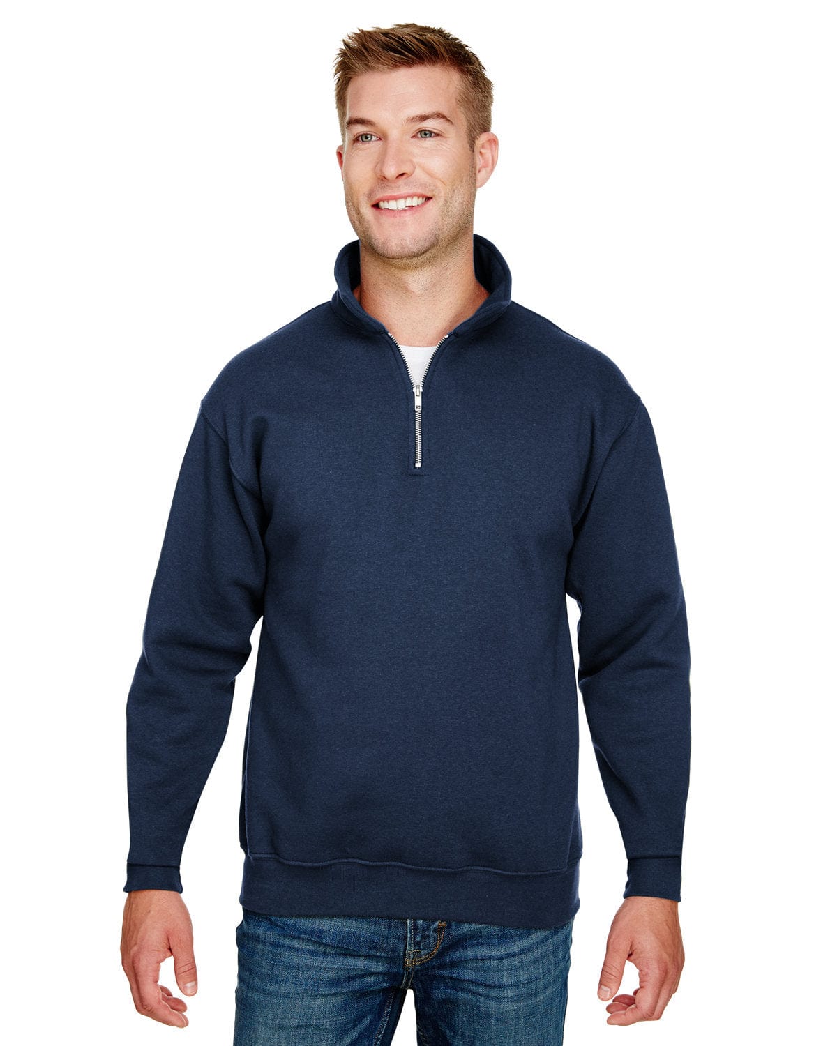 Bayside Sweatshirts/Fleece S / Navy Bayside BA920: Unisex 9.5 oz., 80/20 Quarter-Zip Pullover Hooded Sweatshirt