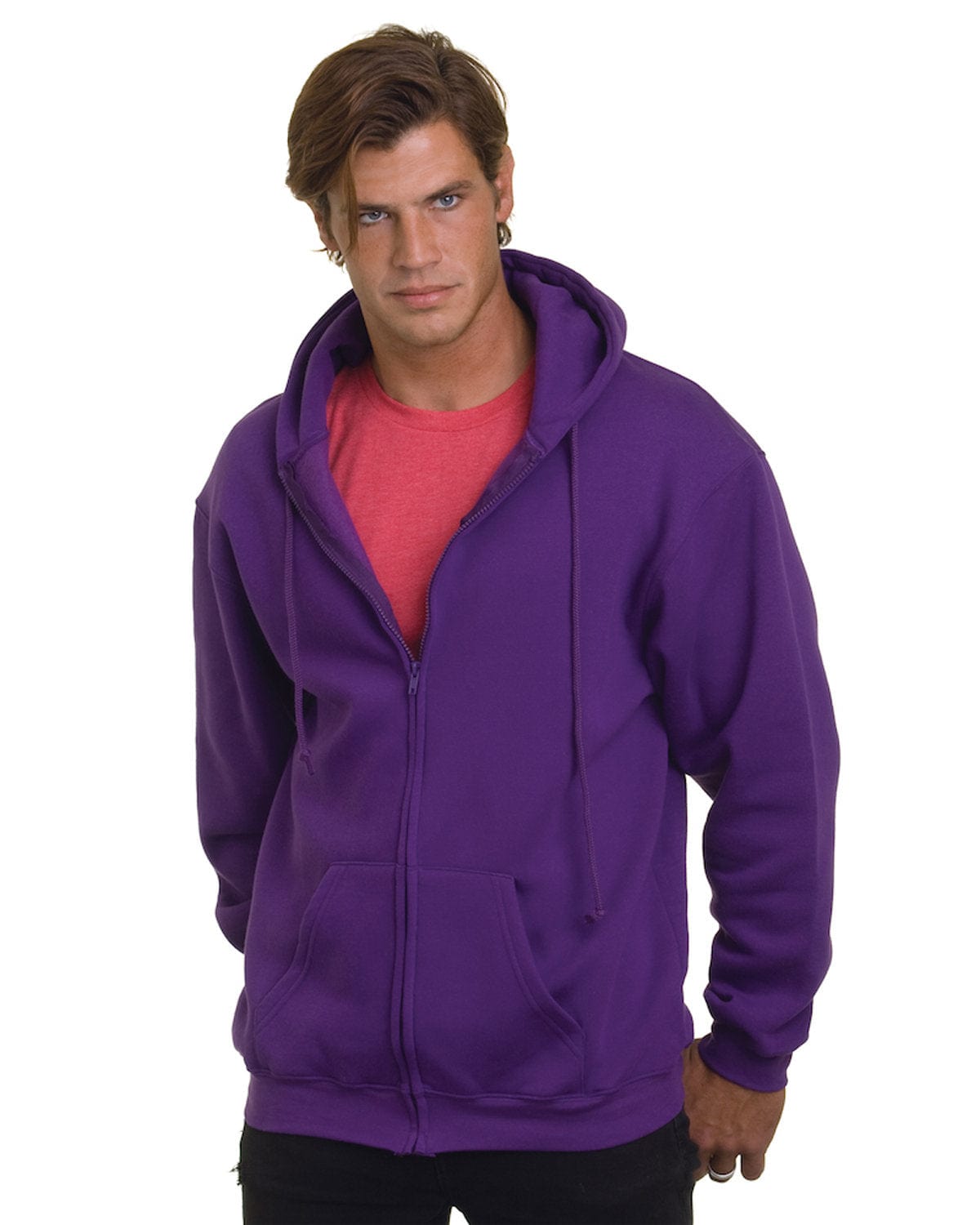 Bayside Sweatshirts/Fleece S / Purple Bayside BA900: Adult  9.5oz., 80% cotton/20% polyester Full-Zip Hooded Sweatshirt