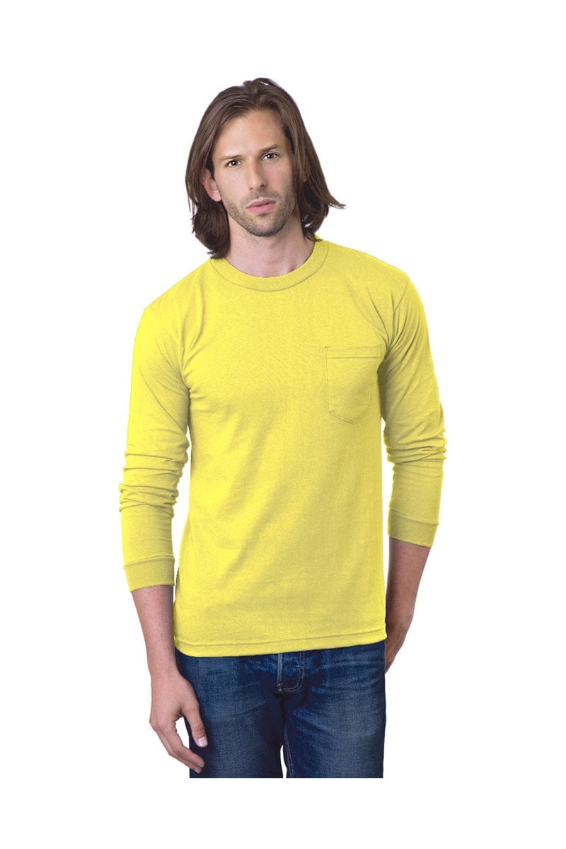 Bayside T-Shirts 2XL / Yellow Bayside BA8100: Adult 6.1 oz., 100% Cotton Long Sleeve Pocket T-Shirt