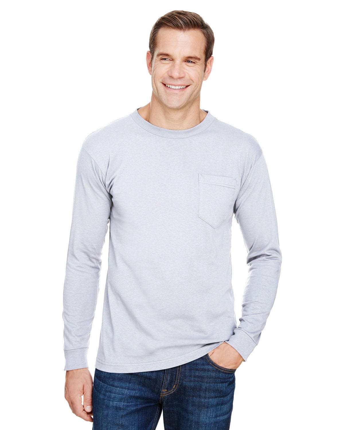 Bayside T-Shirts S / Ash Bayside BA3055: Unisex Union-Made Long-Sleeve Pocket Crew T-Shirt